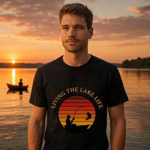 Camiseta Plantilla de vida del lago Retro de pesca del homb