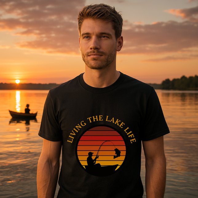 Camiseta Plantilla de vida del lago Retro de pesca del homb (Subido por el creador)