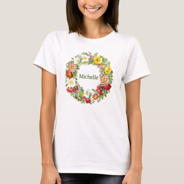 Camiseta Plantilla de Wreath Floral de Springtime (Anverso)