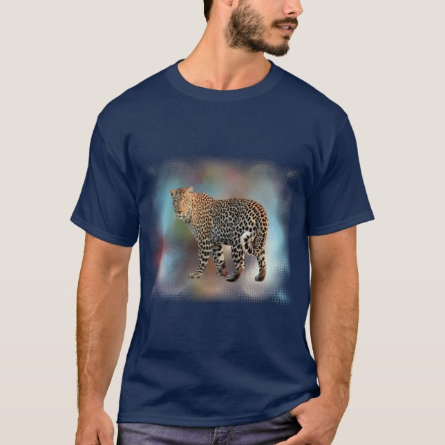 Camiseta Plantilla elegante moderna de leopardo azul de la  (Anverso)