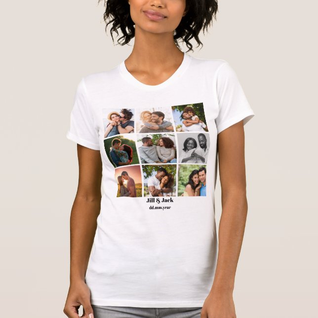 Camiseta Plantilla personalizada de 9 Collages de fotos par (Anverso)