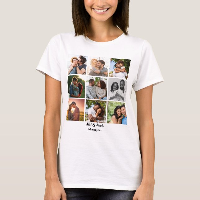 Camiseta Plantilla personalizada de 9 Collages de fotos par (Anverso)