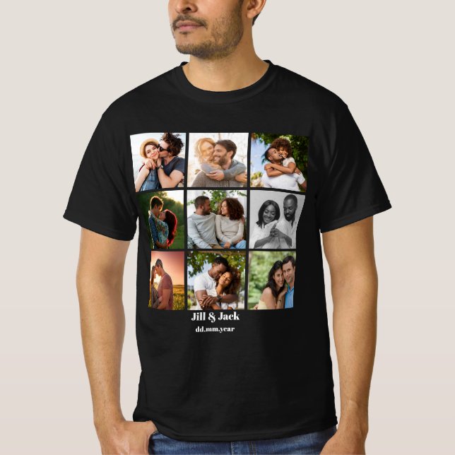 Camiseta Plantilla personalizada de 9 Collages de fotos par (Anverso)