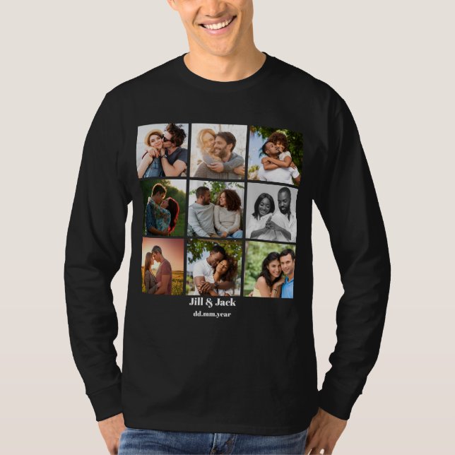 Camiseta Plantilla personalizada de 9 Collages de fotos par (Anverso)