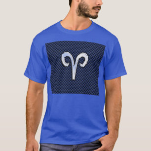 Camiseta Plata Aries Zodiac Rótulo estilo fibra de carbono