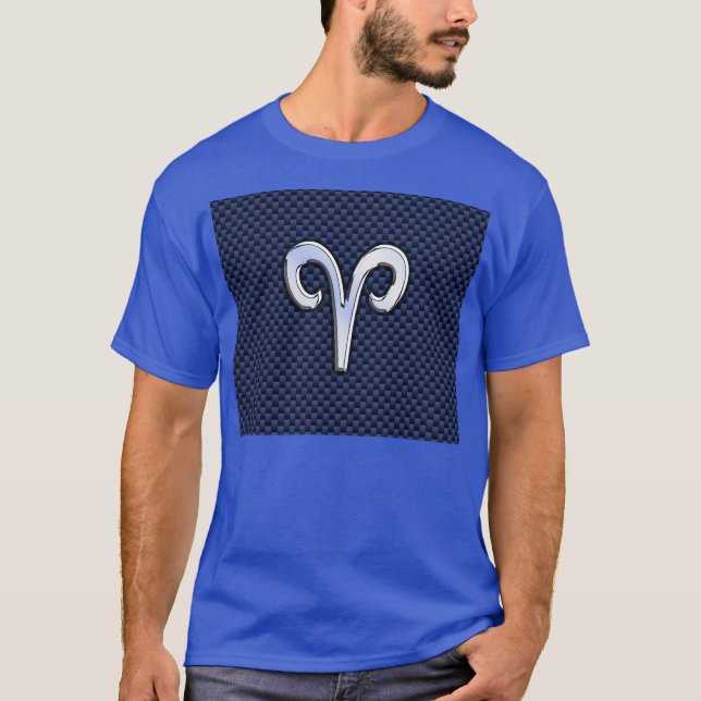 Camiseta Plata Aries Zodiac Rótulo estilo fibra de carbono  (Anverso)