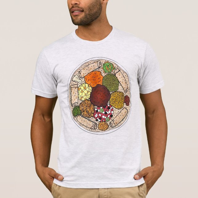 Camiseta Plata de comida de cocina etíope Injera Wat Lentil (Anverso)