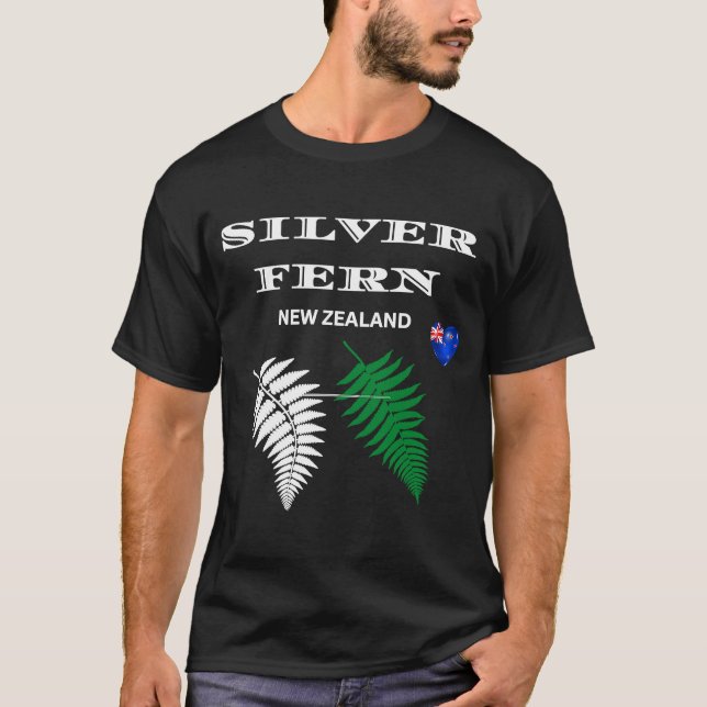Camiseta Plata Fern de Nueva Zelanda Bandera de Nueva Zelan (Anverso)