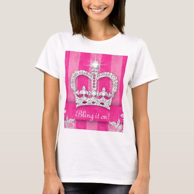 Camiseta Plata rosada linda de princesa Crown Bling It On (Anverso)