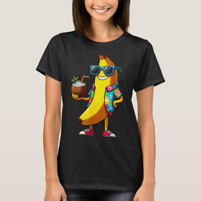 Camiseta Plátano con gafas de sol bebiendo coco verano (Anverso)