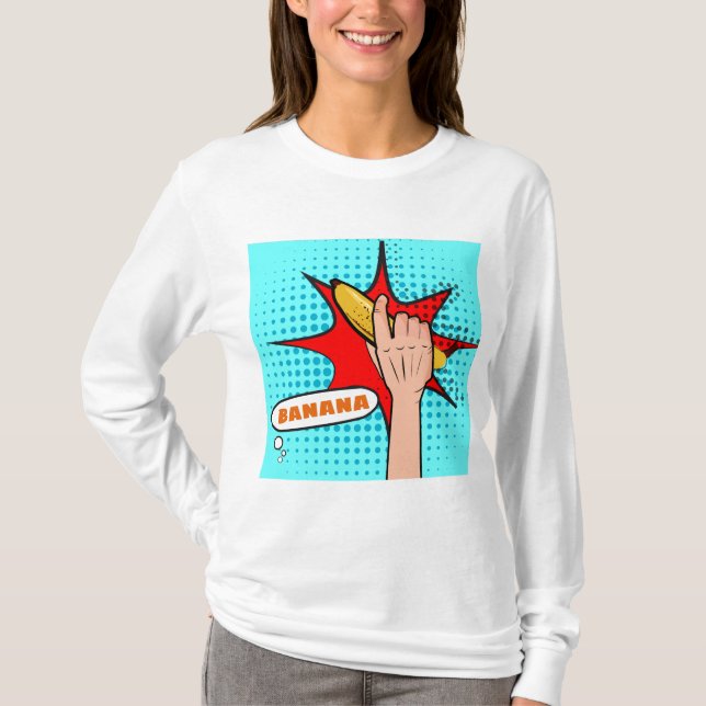 Camiseta Plátano de arte pop retro estilo cómic (Anverso)