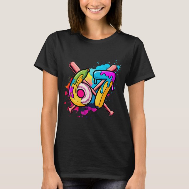 Camiseta Plátano Divertido Béisbol 67 Helado Goteo Meme  (Anverso)