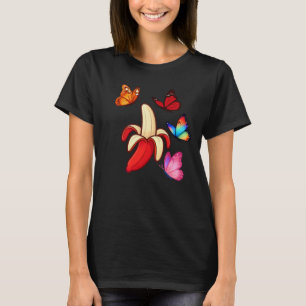 Camiseta Plátano Rojo Rodeado de Mariposas Coloridas