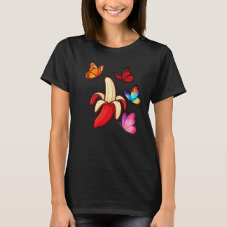 Camiseta Plátano Rojo Rodeado de Mariposas Coloridas