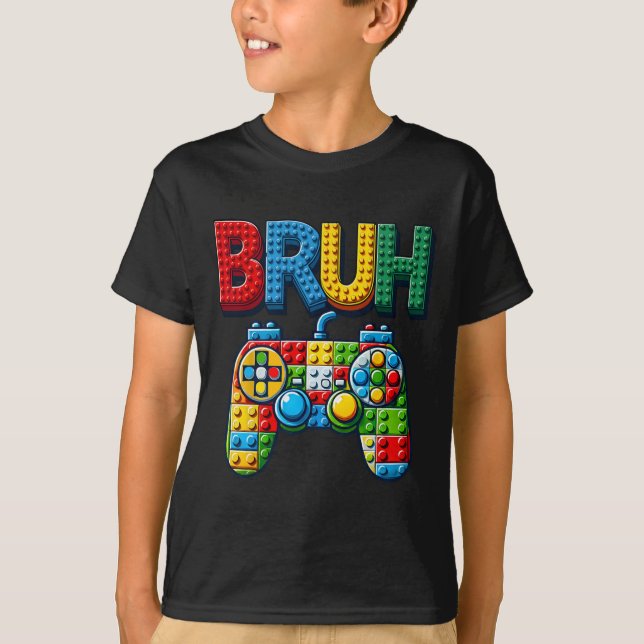Camiseta Play Building Blocks Bruh Saying Gamer Boys Brick  (Anverso)