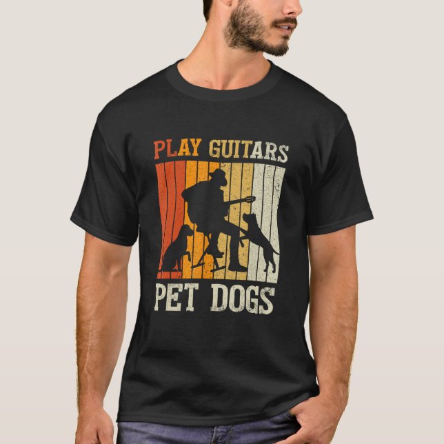 Camiseta Play Guitars Pet Dog Retro Music Guitarist Animal (Anverso)