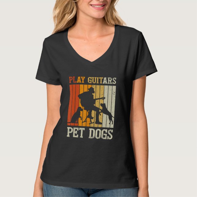 Camiseta Play Guitars Pet Dog Retro Music Guitarist Animal (Anverso)