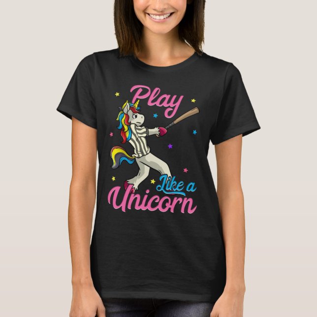 Camiseta Play Like a Unicorn Female Baseball Player (Anverso)