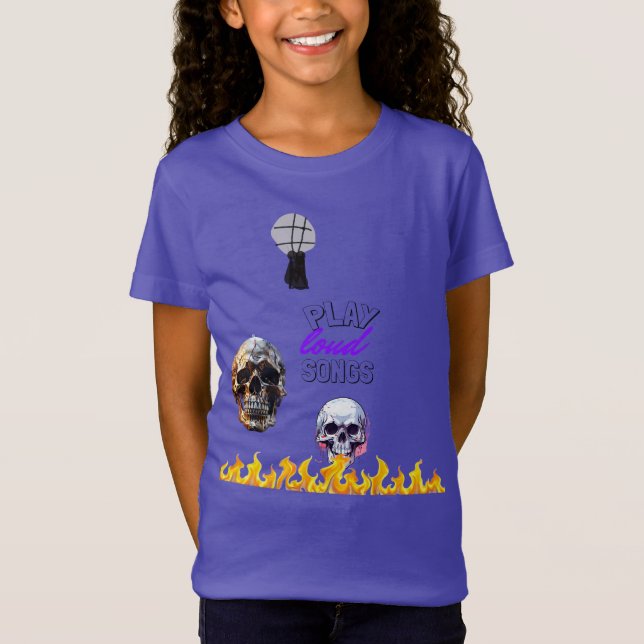 Camiseta Play Loud Songs Skull Flame Purple Kids (Anverso)