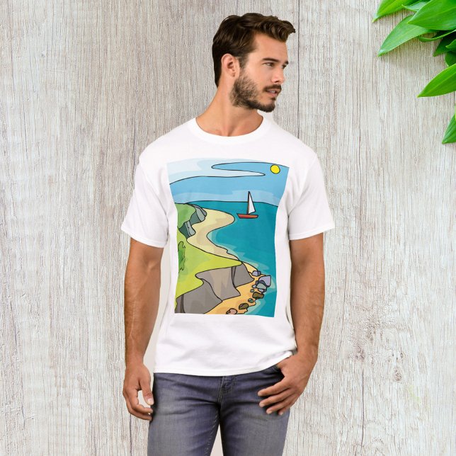 Camiseta Playa de Acantilado Costero Velero (Subido por el creador)
