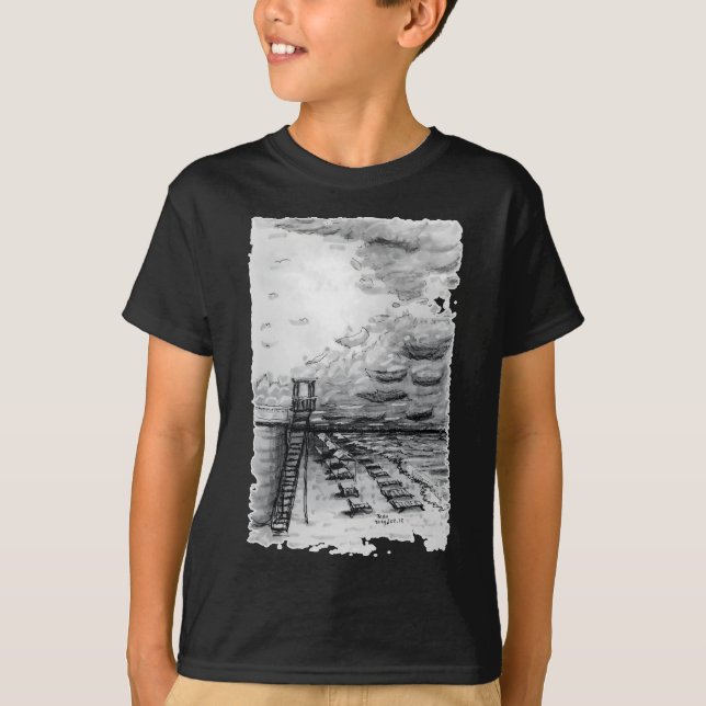 Camiseta Playa de Cancún en blanco y negro (Anverso)