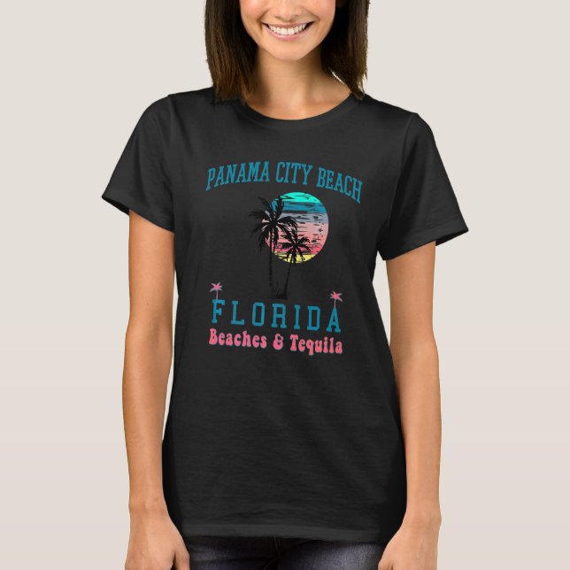 Camiseta Playa de Ciudad de Panamá Florida Palmeras Retro (Anverso)
