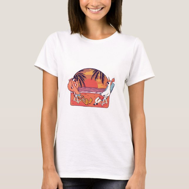 Camiseta Playa de flamencos unicornios (Anverso)