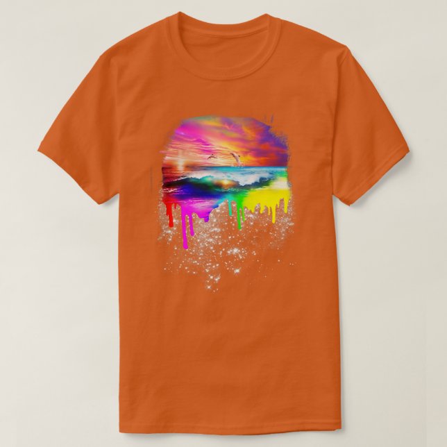 Camiseta Playa de goteo de arco iris (Diseño del anverso)