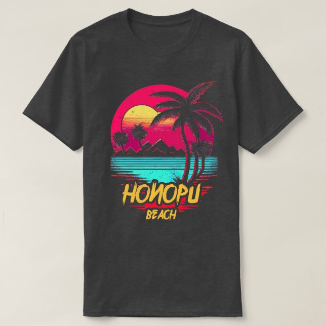 Camiseta Playa de Honopu de Retrowave Beach (Diseño del anverso)