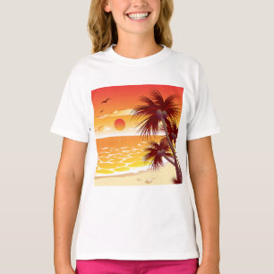 Camiseta Playa de la puesta de sol tropical Isla de palmera