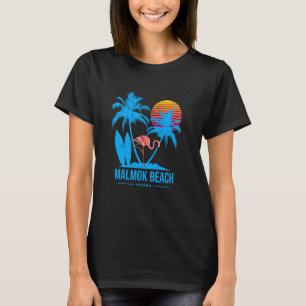Camiseta Playa de Malmok Aruba. Flamingo y palmeras tropica