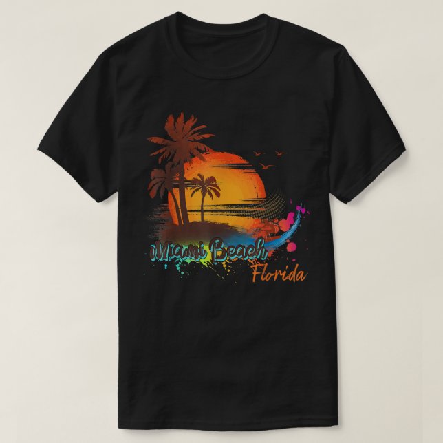 Camiseta Playa de Miami Beach Florida Árboles de Palma Atar (Diseño del anverso)