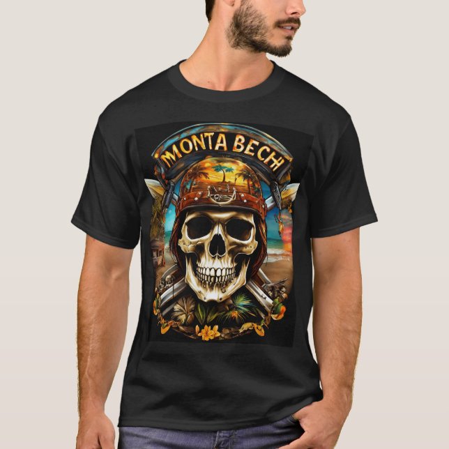 Camiseta "Playa de Monta: Odisea de cráneo de motociclismo" (Anverso)