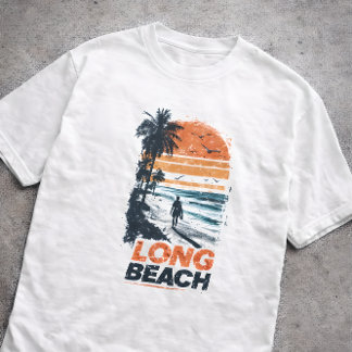 Camiseta Playa de Palm Tree puesta de sol retro de Long Bea