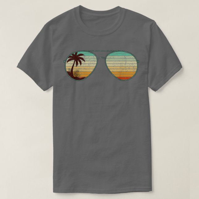 Camiseta Playa de palmeras exóticas Retro Gafas de sol Trop (Diseño del anverso)