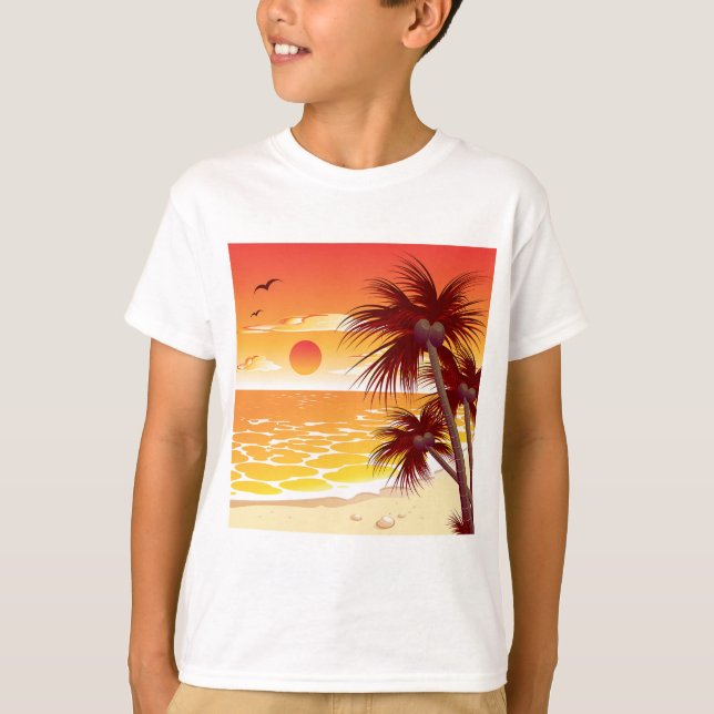 Camiseta Playa de palmeras puesta de sol tropical Isla (Anverso)