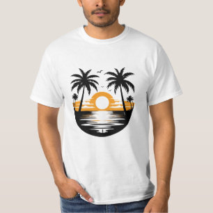 Camiseta Playa de puesta de sol tropical con silueta de pal