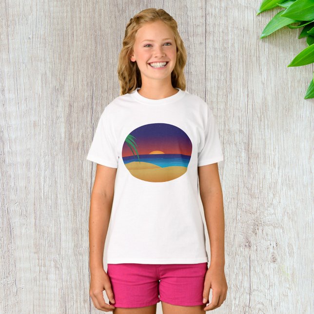 Camiseta Playa de puesta de sol tropical hojas de palma ola (Subido por el creador)
