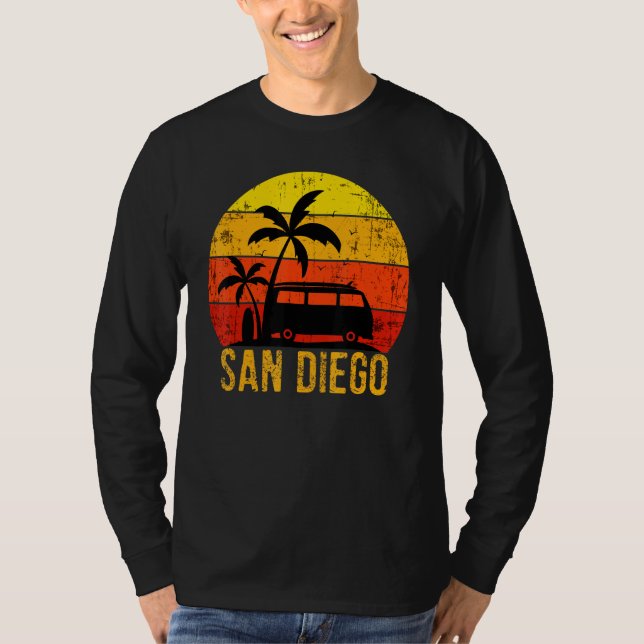 Camiseta Playa de San Diego California Sunset Retro Palm Tr (Anverso)