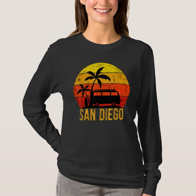 Camiseta Playa de San Diego California Sunset Retro Palm Tr (Anverso)