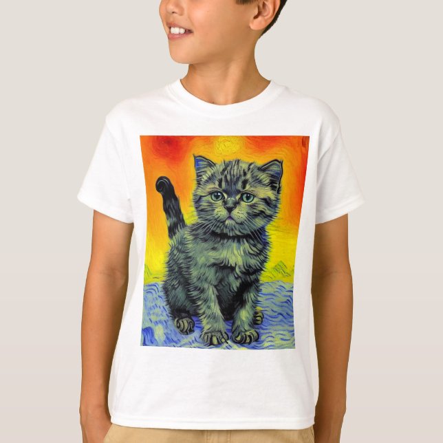 Camiseta Playa de Sunset Cat Style Van Gogh (Anverso)