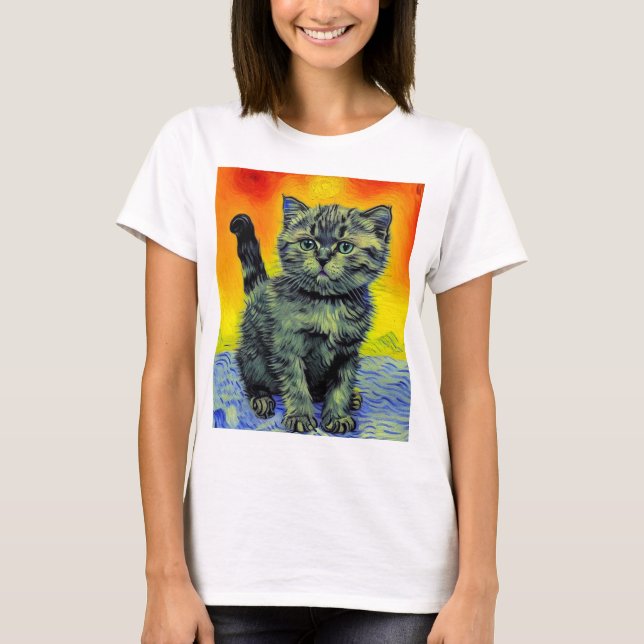 Camiseta Playa de Sunset Cat Style Van Gogh (Anverso)