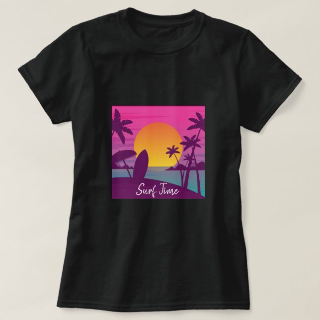 Camiseta Playa de surf morada (Diseño del anverso)