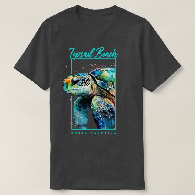 Camiseta Playa de Topsail Tortuga acuática de Carolina del  (Diseño del anverso)