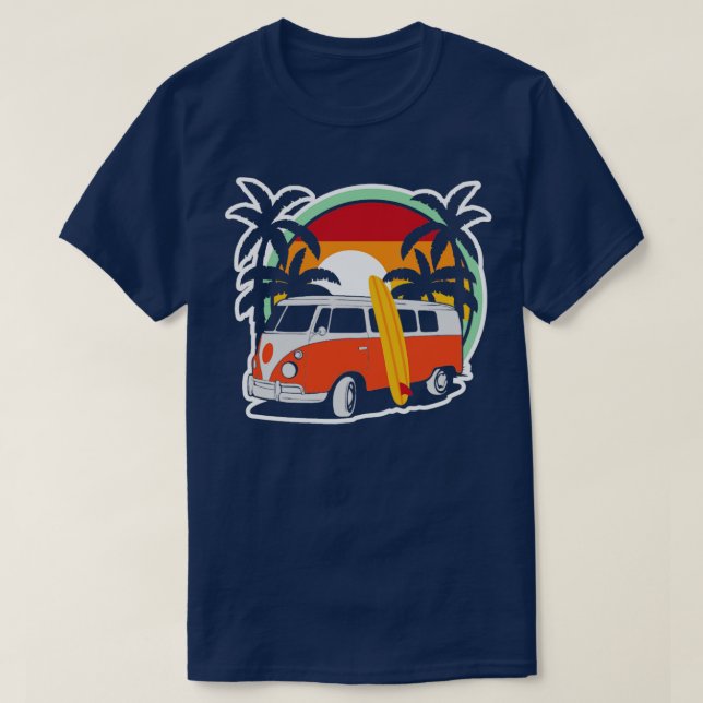 Camiseta Playa de veraneo Surfer Hippie Van Surfboard (Diseño del anverso)