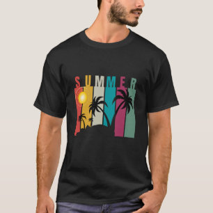 Camiseta Playa de Verano Retro 80 Sunset Palm Tree Surfing