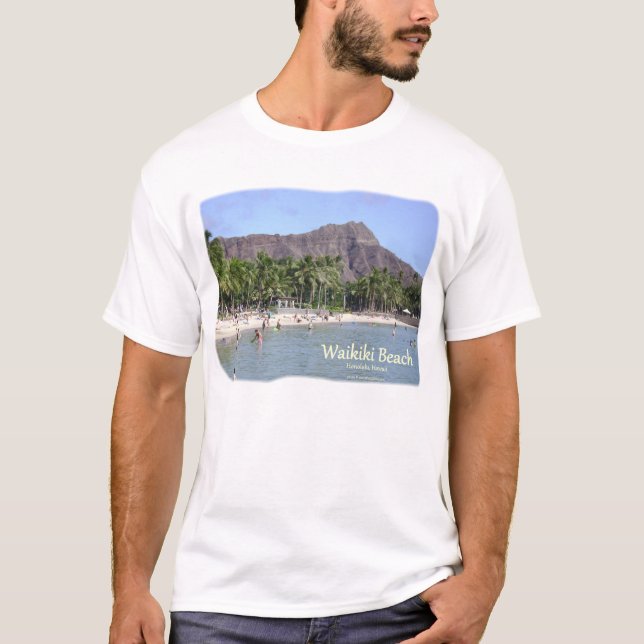 Camiseta ¡Playa de Waikiki, playa de Kuhio, palmas, cabeza (Anverso)