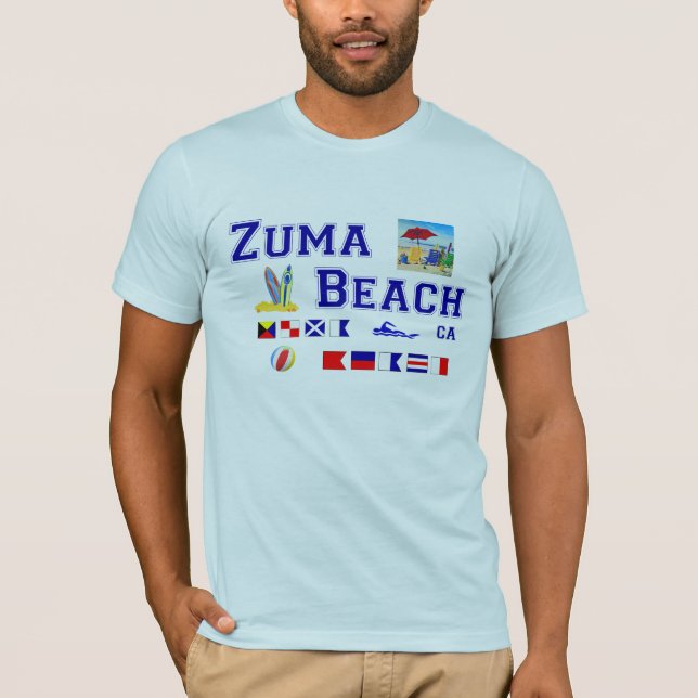 Camiseta Playa de Zuma - deletreo marítimo de la bandera (Anverso)