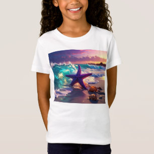 Camiseta Playa del océano con estrellas de mar violetas