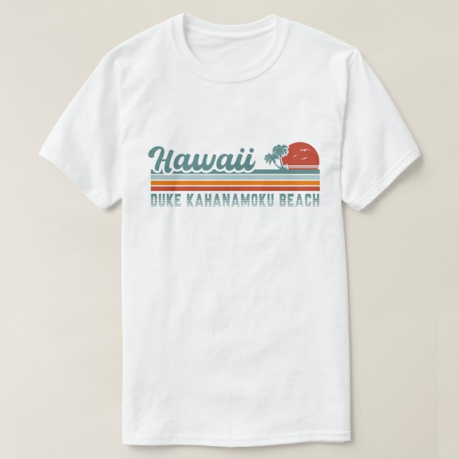 Camiseta Playa Duke Kahanamoku Hawaii Retro Palmeras 80 (Diseño del anverso)